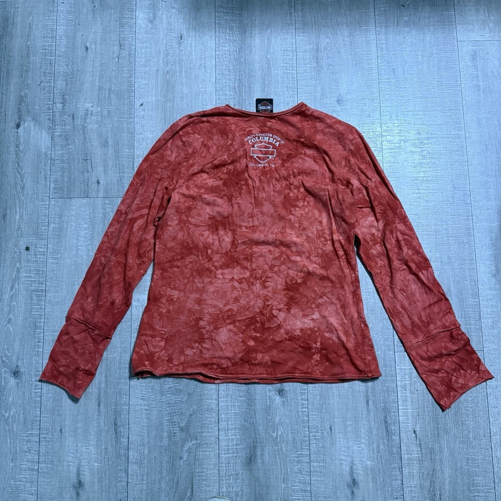Vintage Y2K Harley Davidson Long Sleeve Shirt Women 2005 Tie Dye Style Size L - Picture 3 of 8